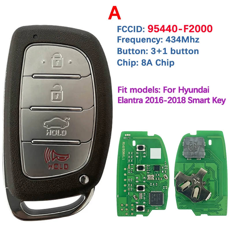 CN020148 Aftermarket 4 Button Smart Proximity Remote 8A Chip CQOFD00120 95440-F2000 95440-F3000 For Hyundai Elantra 2015-2018