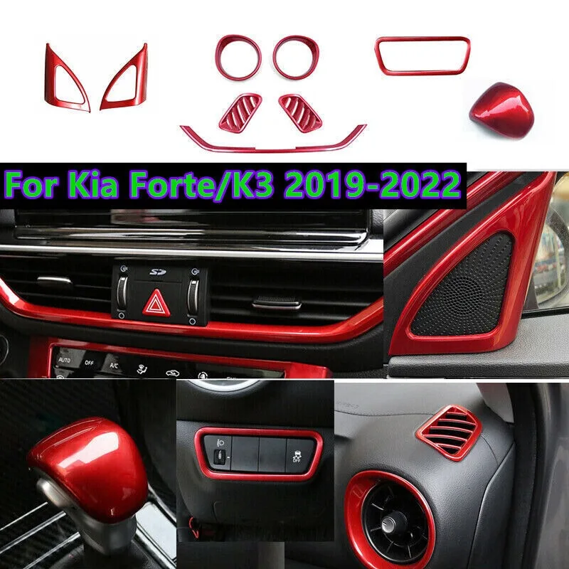 9x Red ABS Interior Cover Trim Decor  For Kia Forte/K3 2019-2022