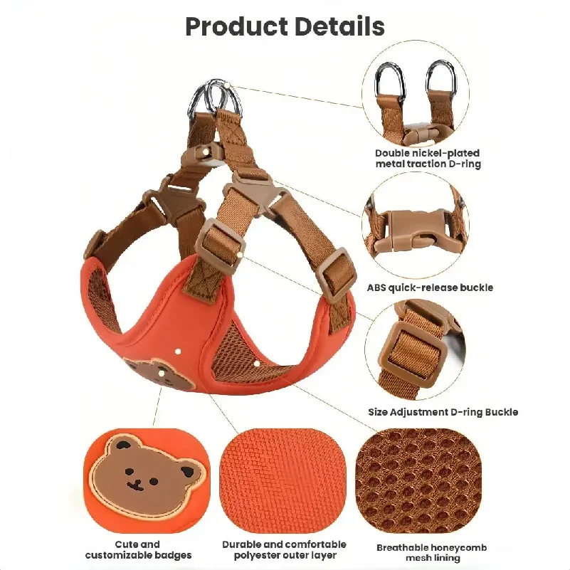 Pet Harness Lead Leash Set For Small Medium Dog Cat Vest Chest Strap Puppy Chihuahua Breathable Harness Dog Walking Pet Supplies