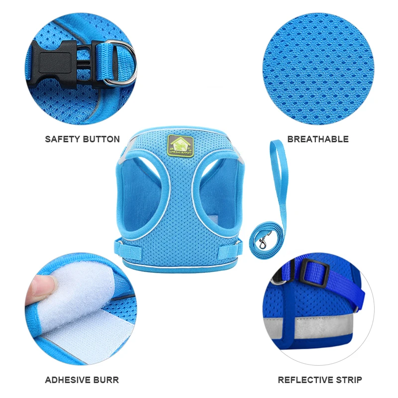 Reflective Pet Cat Harness Vest Leash Set Breathable Mesh Puppy Harnesses Adjustable Lead Leashes for Dogs Cats Supplies