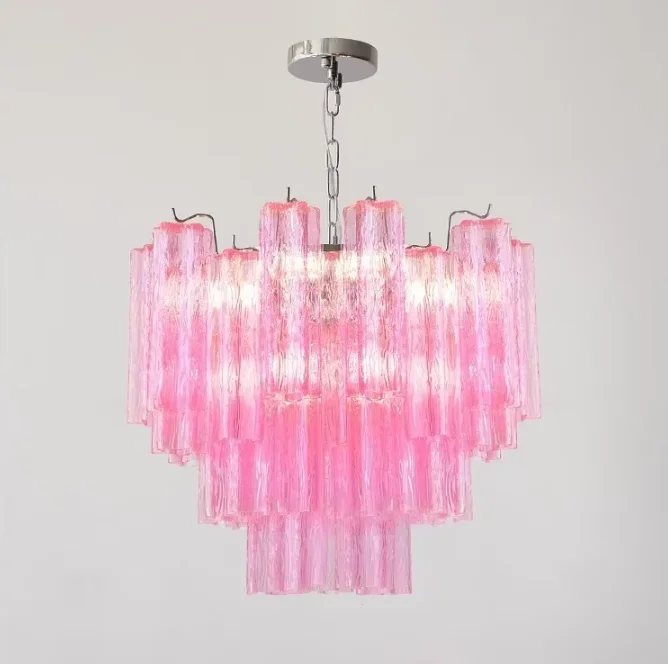 Italian Murano Glass Chandelier For Living Dining Room Clound Pink Handmade Glass Pendant Lights For Kitchen Bar Villa Lighting