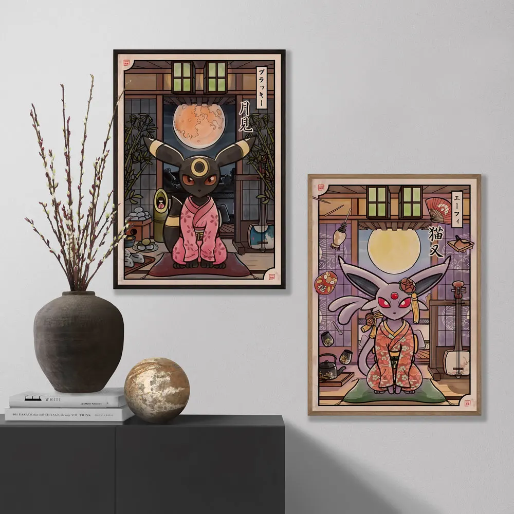 Japanese Pokemon Decorative Paintings Eaturing Umbreon in Kimono Anime Wall Art for Home Decoration Unique Room Decor Gift