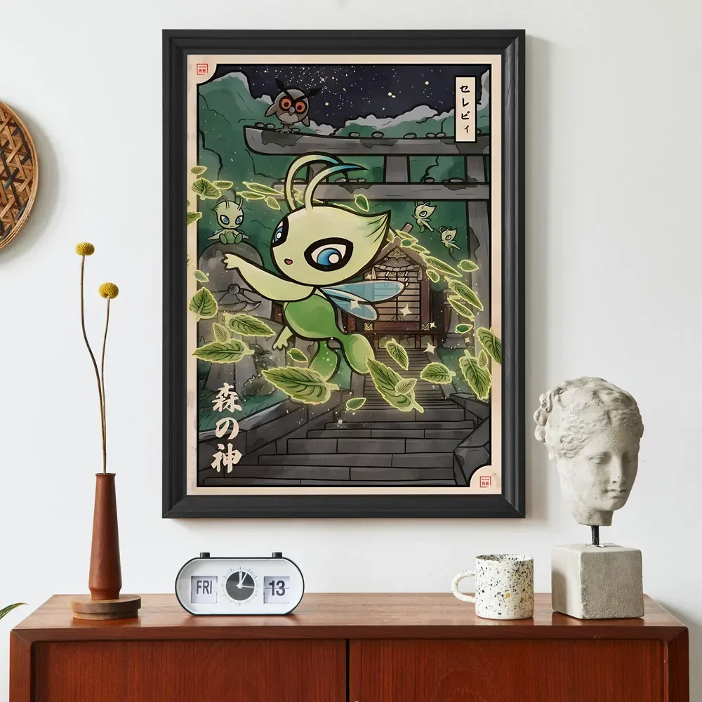 Japanese Pokemon Decorative Paintings Eaturing Umbreon in Kimono Anime Wall Art for Home Decoration Unique Room Decor Gift