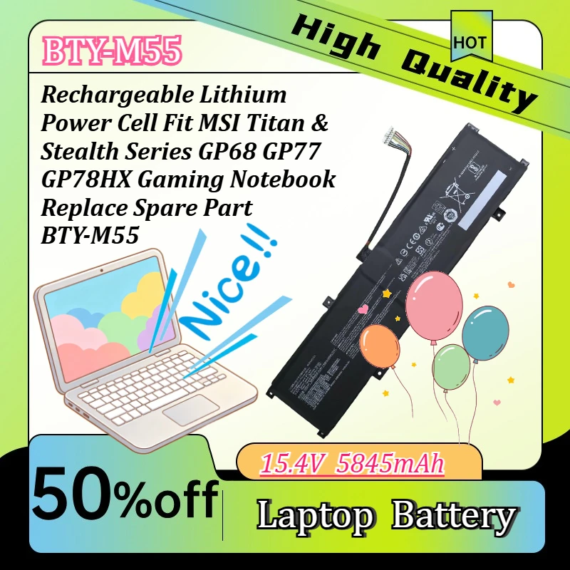 Rechargeable Lithium Power Cell Fit MSI Titan & Stealth Series GP68 GP77 GP78HX Gaming Notebook Replace Spare Part BTY-M55