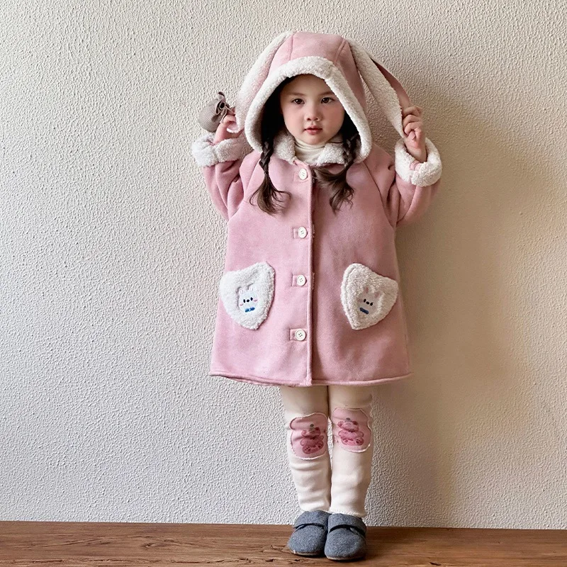 Girls' Fur-integrated Autumn and Winter 2024 New Children's Thickened and Velvet Mid-length Baby Winter Warm Jacket