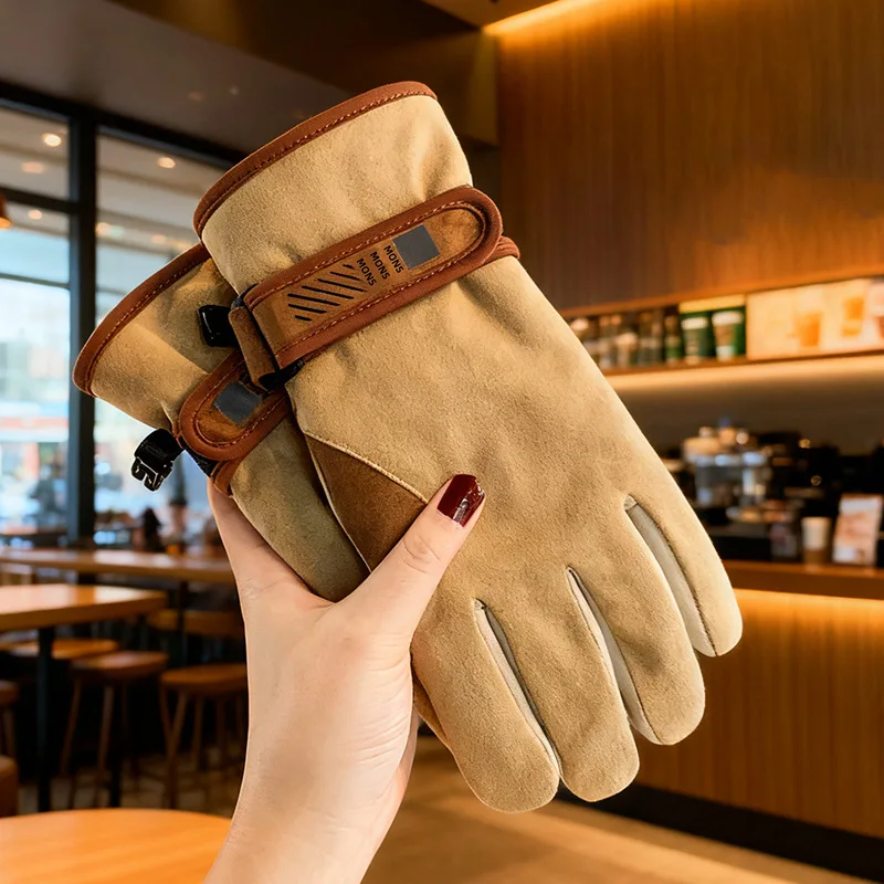 Women's Winter Gloves New Velvet Thickened Warm Finger Gloves Outdoor Cycling Wear-resistant Windproof and Cold-proof Warm Glove