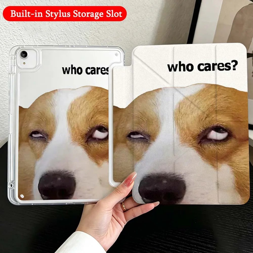 Cartoon Abstract Dog Case For iPad Mini Pro Air 5 6 7 8 9 10th 11th 11 9.7 10.9 13 inch Transparent Y-Shaped Folding Tablet