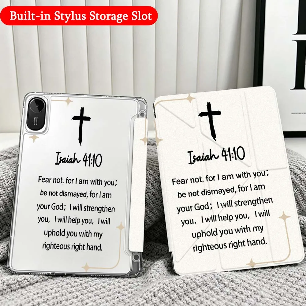 Dark Cross Bible Verse Case For Xiaomi Redmi Poco Pad 5 6 7 8 Pro SE 11 11.2 12.1 Inch Transparent Y-Shaped Folding Tablet
