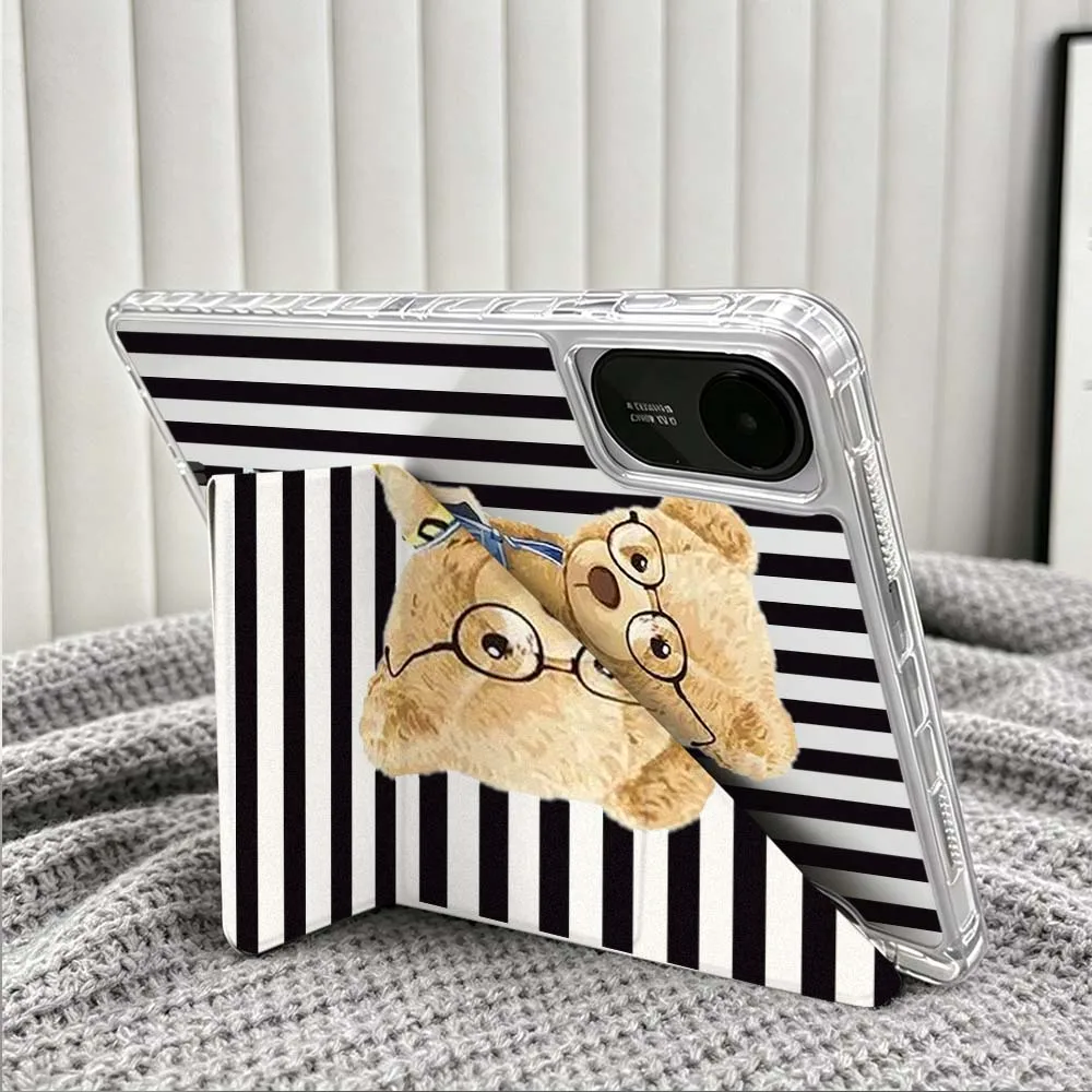 Cartoon Bear Suit Glasses For Xiaomi Redmi Poco Pad 5 6 7 8 Pro SE 11 11.2 12.1 Inch Transparent Y-Shaped Folding Tablet Case