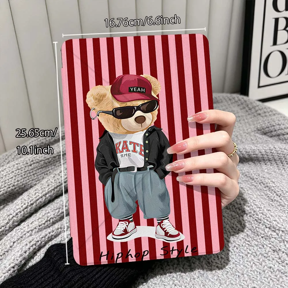 Cartoon Bear Suit Glasses For Xiaomi Redmi Poco Pad 5 6 7 8 Pro SE 11 11.2 12.1 Inch Transparent Y-Shaped Folding Tablet Case