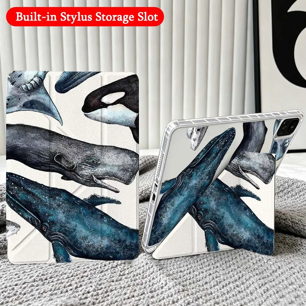 Blue Whale Art Case For Xiaomi Redmi Poco Pad 5 6 7 8 Pro SE 11 11.2 12.1 Inch Transparent Y-Shaped Folding Tablet
