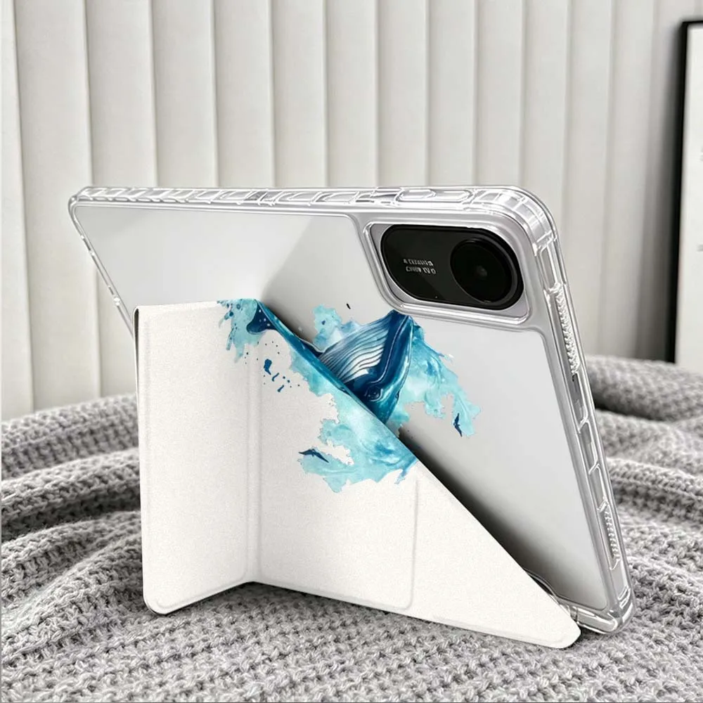 Blue Whale Art Case For Xiaomi Redmi Poco Pad 5 6 7 8 Pro SE 11 11.2 12.1 Inch Transparent Y-Shaped Folding Tablet