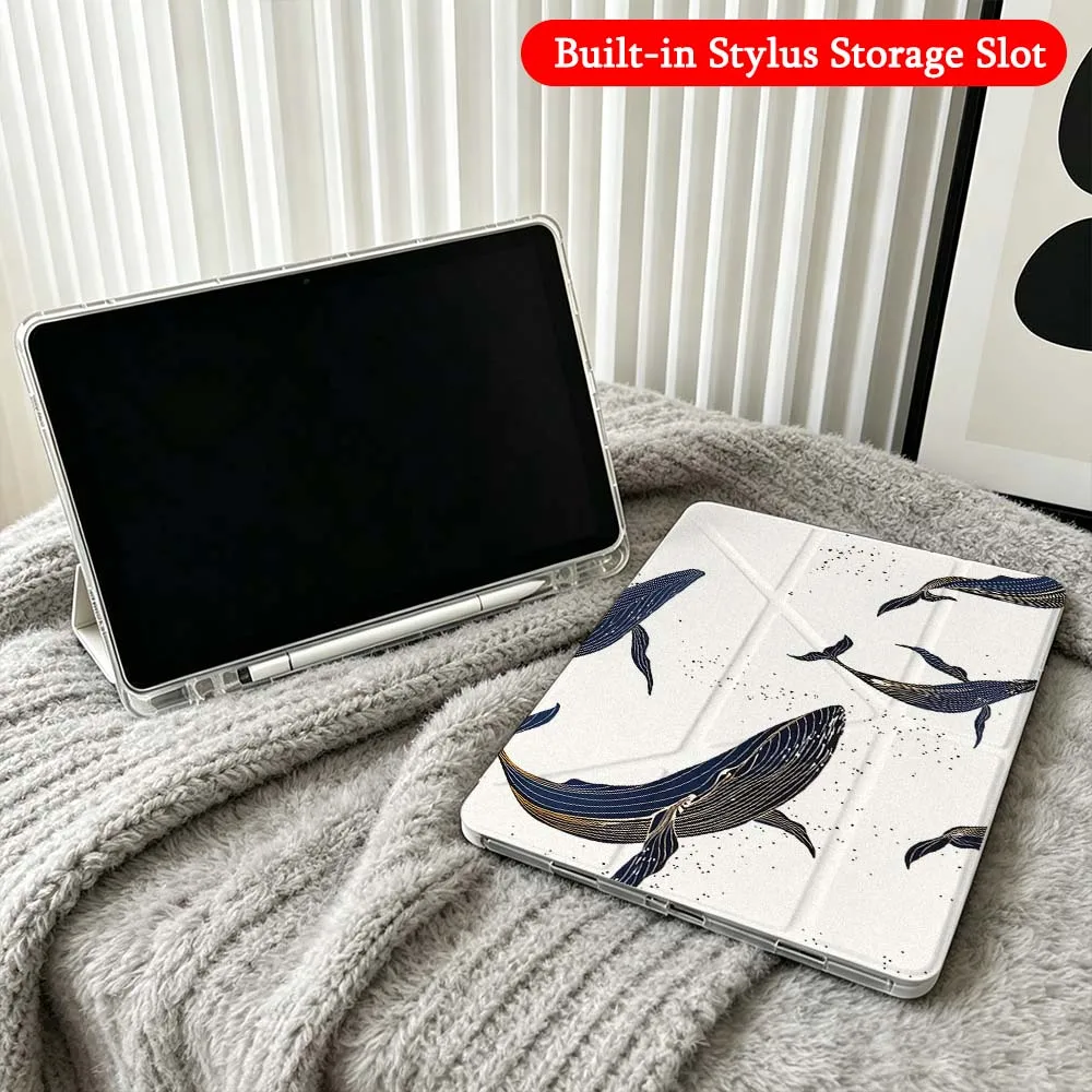 Blue Whale Art Case For Xiaomi Redmi Poco Pad 5 6 7 8 Pro SE 11 11.2 12.1 Inch Transparent Y-Shaped Folding Tablet