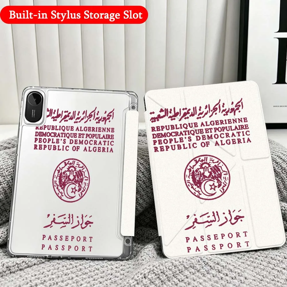 Algerian Republic Passport For Xiaomi Redmi Poco Pad 5 6 7 8 Pro SE 11 11.2 12.1 Inch Transparent Y-Shaped Folding Tablet Case