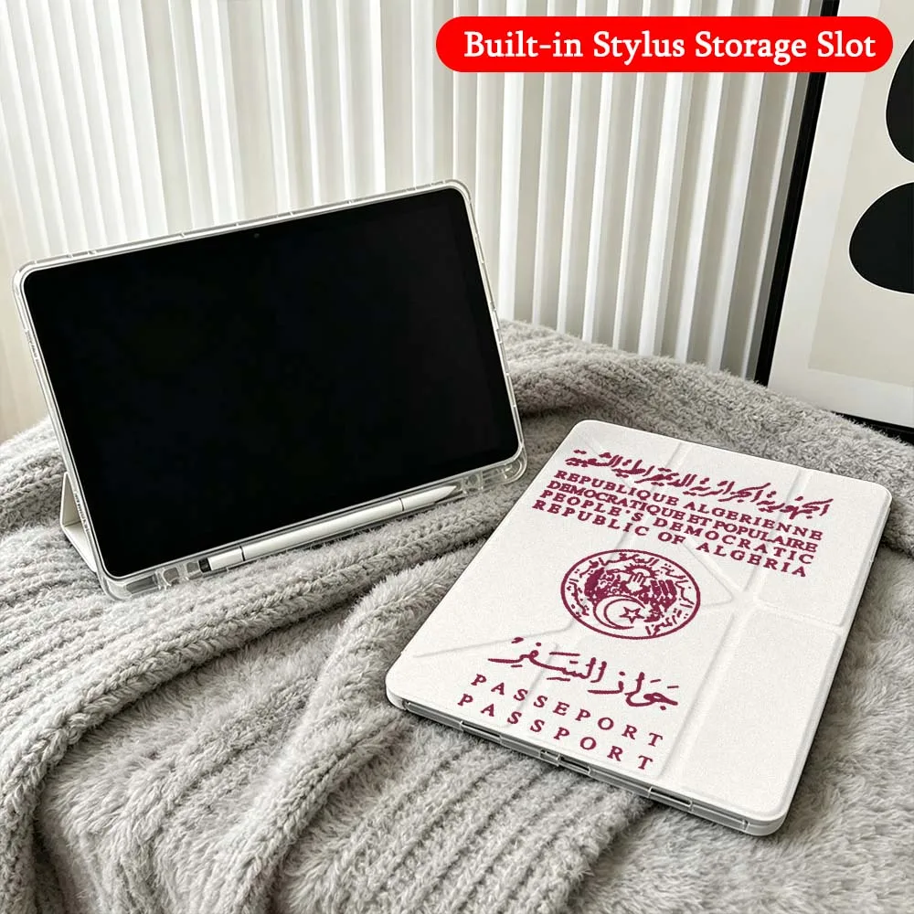 Algerian Republic Passport For Xiaomi Redmi Poco Pad 5 6 7 8 Pro SE 11 11.2 12.1 Inch Transparent Y-Shaped Folding Tablet Case