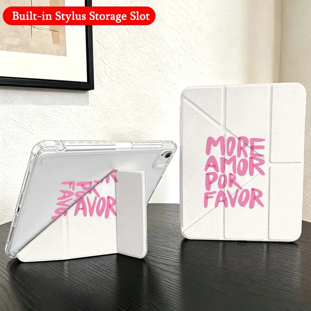Black White Letter Print Case For iPad Mini Pro Air 5 6 7 8 9 10th 11th 11 9.7 10.9 13 inch Transparent Y-Shaped Folding Tablet