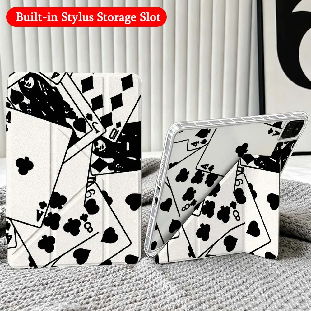 Ace Spade Pattern For Xiaomi Redmi Poco Pad 5 6 7 8 Pro SE 11 11.2 12.1 Inch Transparent Y-Shaped Folding Tablet Case