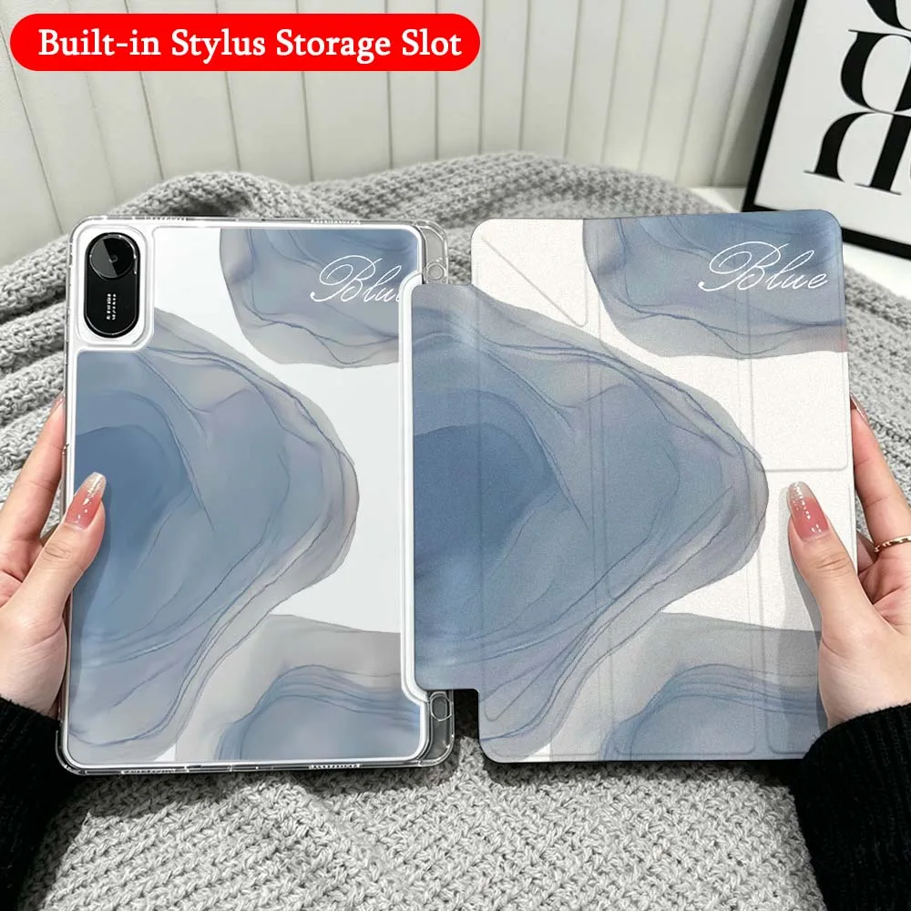 Abstract Resin Decor For Xiaomi Redmi Poco Pad 5 6 7 8 Pro SE 11 11.2 12.1 Inch Transparent Y-Shaped Folding Tablet Case
