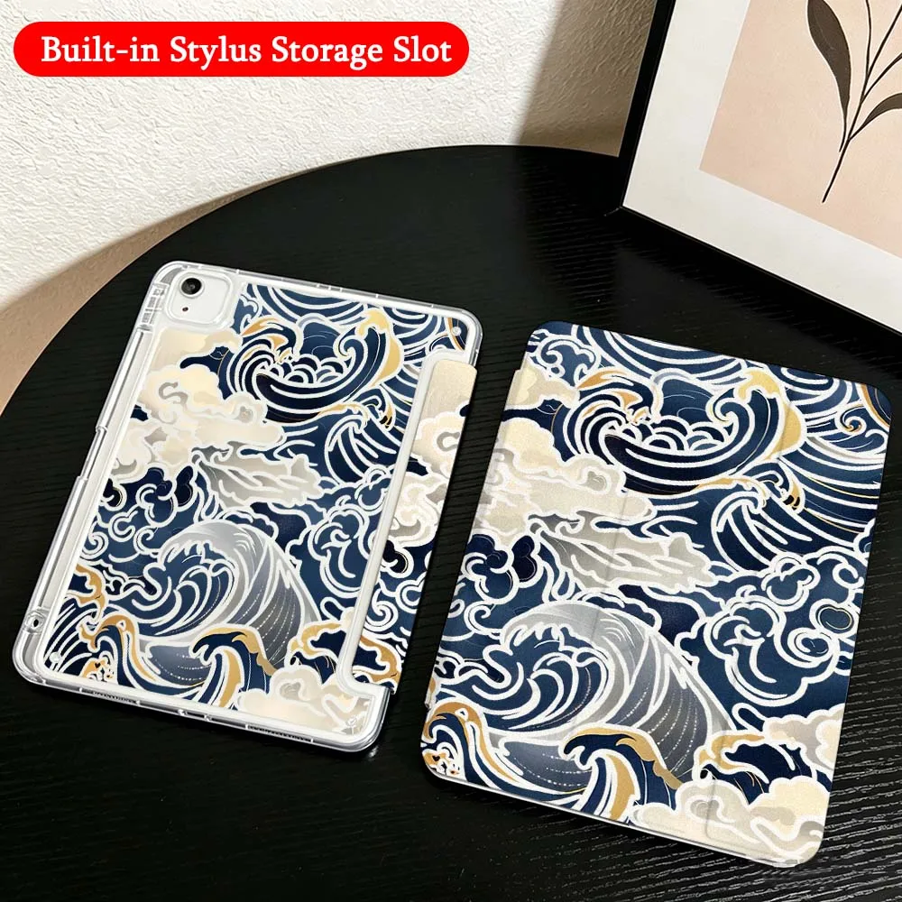 Blue Wave Cloud For iPad Mini Pro Air 5 6 7 8 9 10th 11th 11 9.7 10.9 13 inch Transparent Y-Shaped Folding Tablet Case