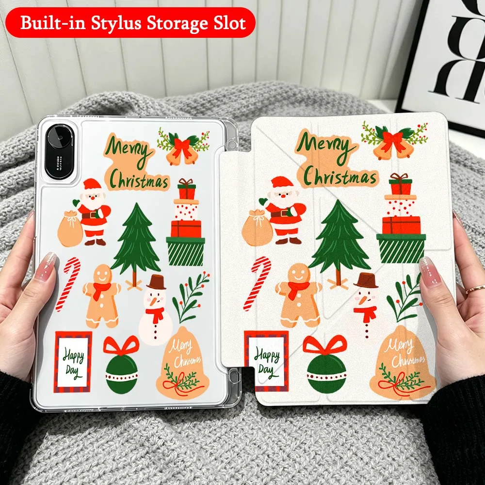 Gingerbread Christmas For Xiaomi Redmi Poco Pad 5 6 7 8 Pro SE 11 11.2 12.1 Inch Transparent Y-Shaped Folding Tablet Case