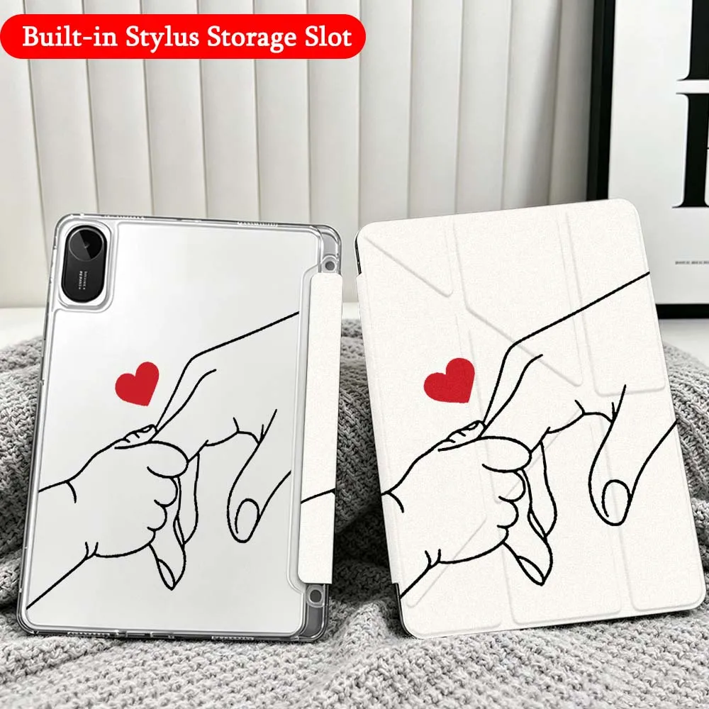 Cartoon Hand Fist Bump Case For Xiaomi Redmi Poco Pad 5 6 7 8 Pro SE 11 11.2 12.1 Inch Transparent Y-Shaped Folding Tablet