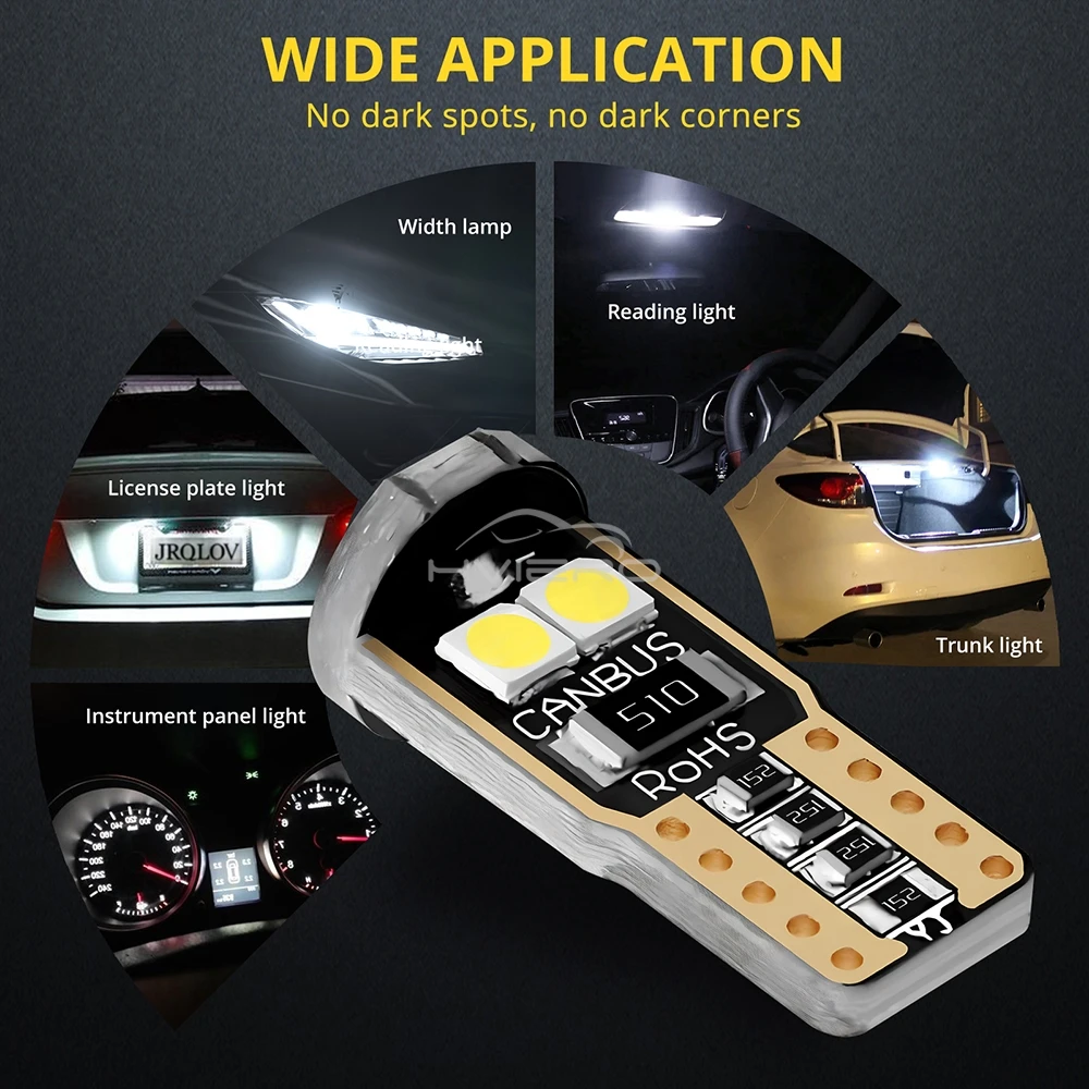 2/4/10pcs T10 W5W LED Auto Dome Reading Lamp 3030 6SMD Canbus Car Interior Door Bulb Trunk License Plate Signal Clearance Lights