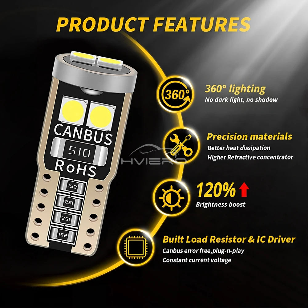 2/4/10pcs T10 W5W LED Auto Dome Reading Lamp 3030 6SMD Canbus Car Interior Door Bulb Trunk License Plate Signal Clearance Lights