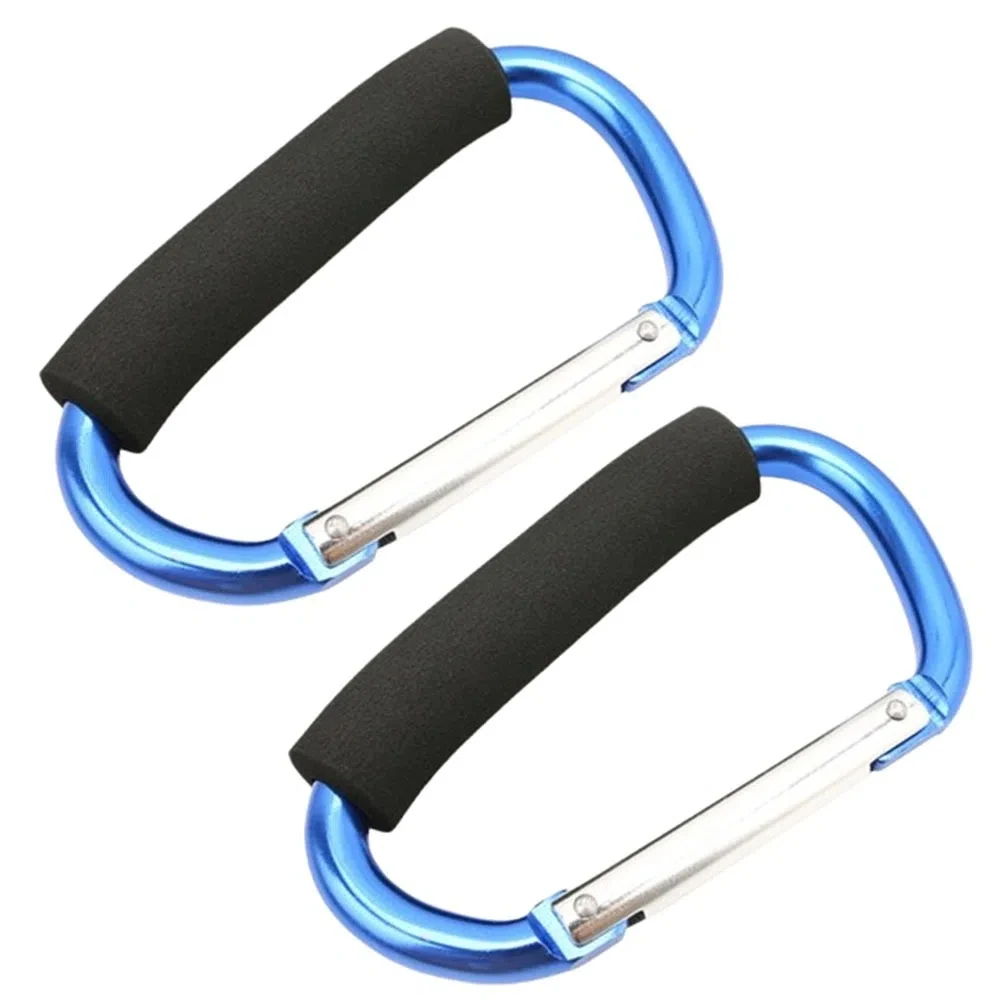 2Pcs Multifunction Baby Stroller Hook Sponge Handle Aluminum Alloy Carriage Hanger Soft Grip D-Ring Shopping Bag Clip Hooks