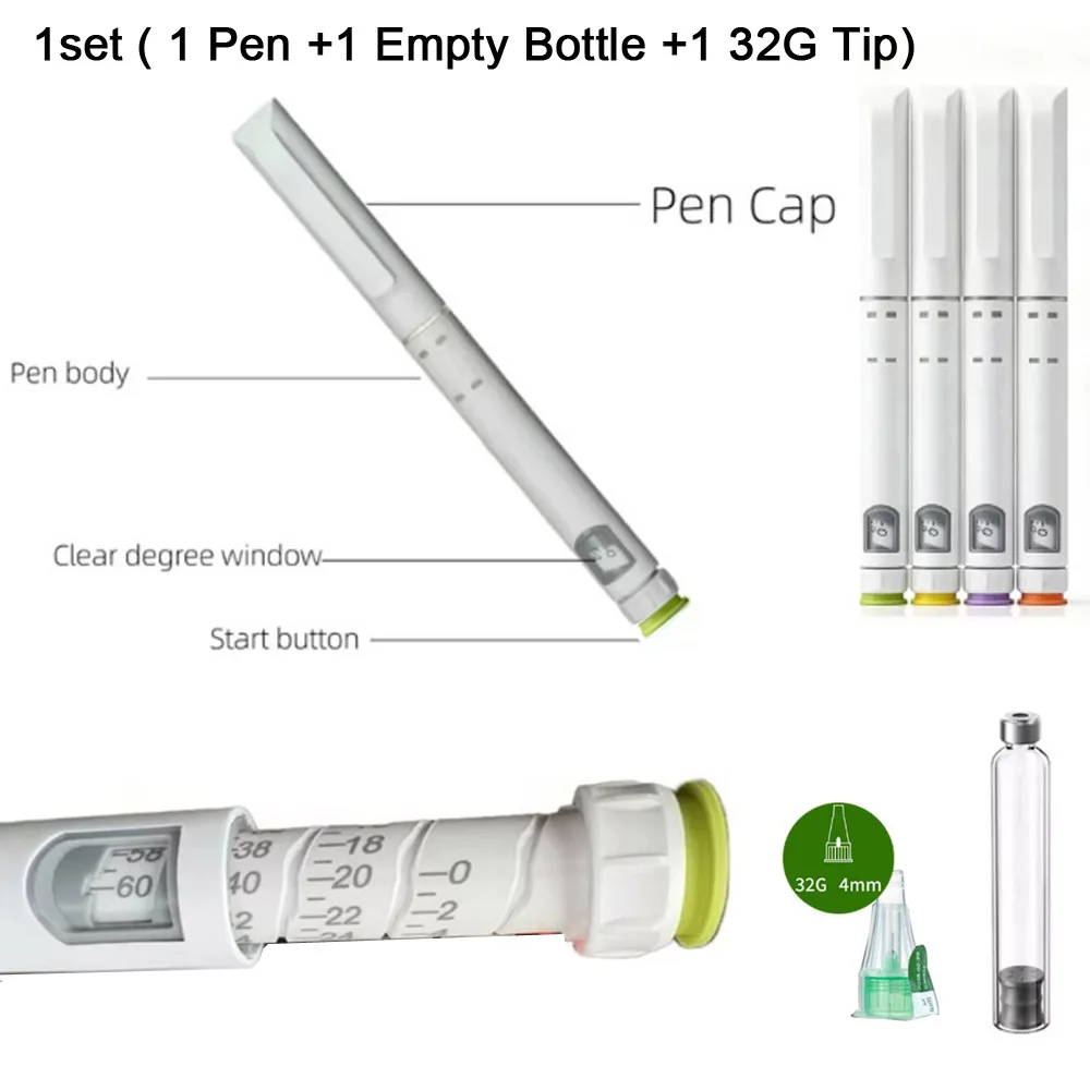 1set Disposable Magic Pen Insulin Syringe Tattoo Handle Pen Fitting with 3ml Glass Vial with 32G 4mm Pen Tip Glucose Management