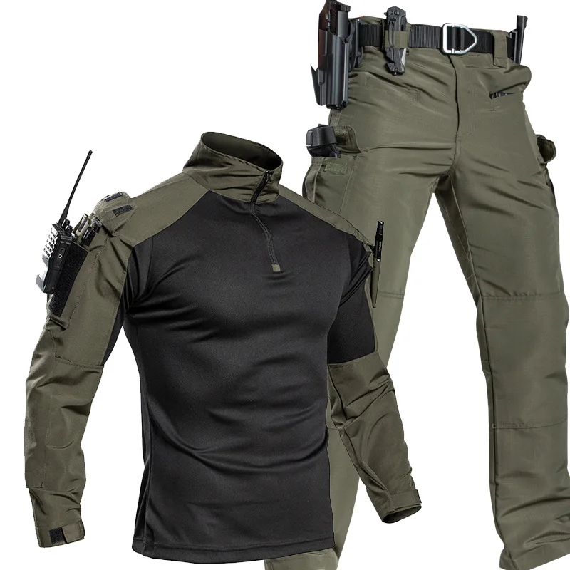 Men’s US Military Combat Uniform, Frog Style Long Sleeve Camo Set, Tactical Training Suit for Wholesale