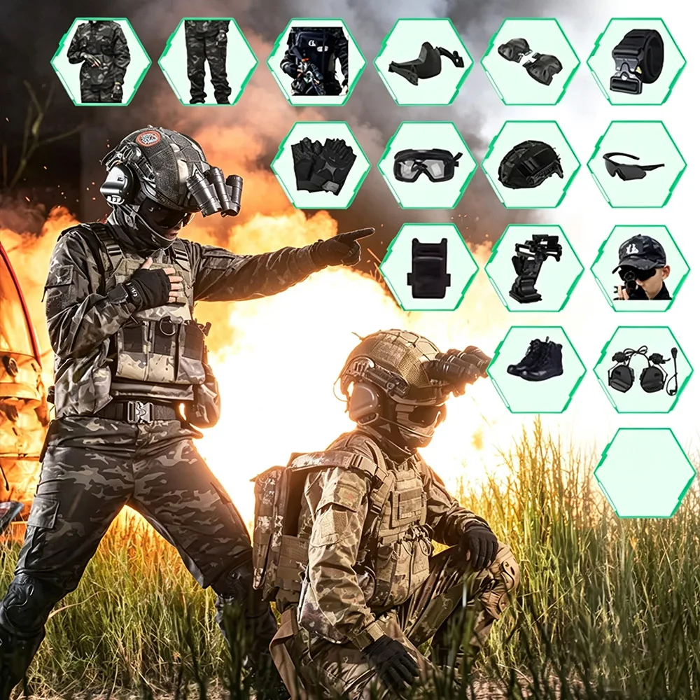 Tactical Children's Camo Suit Kids Military Training Outfit Set Boys Girls Special Forces Combat Costume for CS Cosplay Games