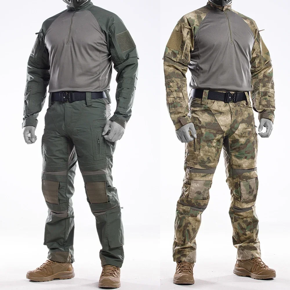 UFS Tactical BDU Uniform Men Camo Hunting Clothes Airsoft Training Ghillie Suit Quick Dry Long Sleeve Combat T-shirt Pants Set