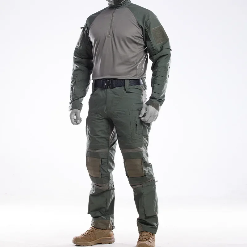 UFS Tactical BDU Uniform Men Camo Hunting Clothes Airsoft Training Ghillie Suit Quick Dry Long Sleeve Combat T-shirt Pants Set