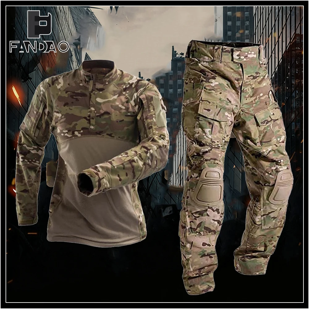 Breathable Camo Tactical Training Suit Outdoor Hiking Combat Force Uniform Elastic Wear Resistant Long Sleeve Camping Clothes