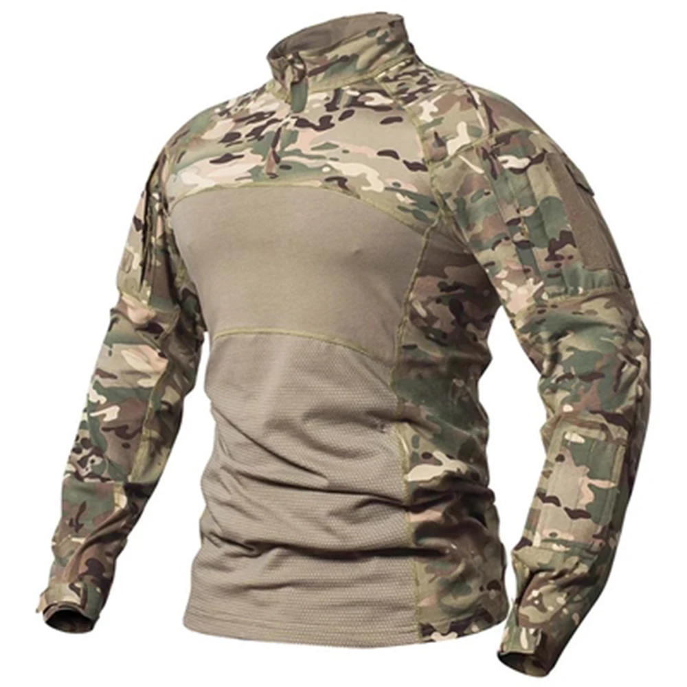 Breathable Camo Tactical Training Suit Outdoor Hiking Combat Force Uniform Elastic Wear Resistant Long Sleeve Camping Clothes