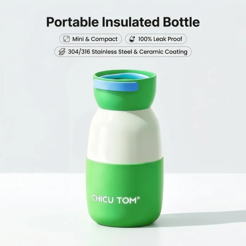 280ml Mini Insulated Water Bottle 316 Stainless Steel with Ceramic Coating Leakproof Thermal Cup for Travel Office Tumbler Mug