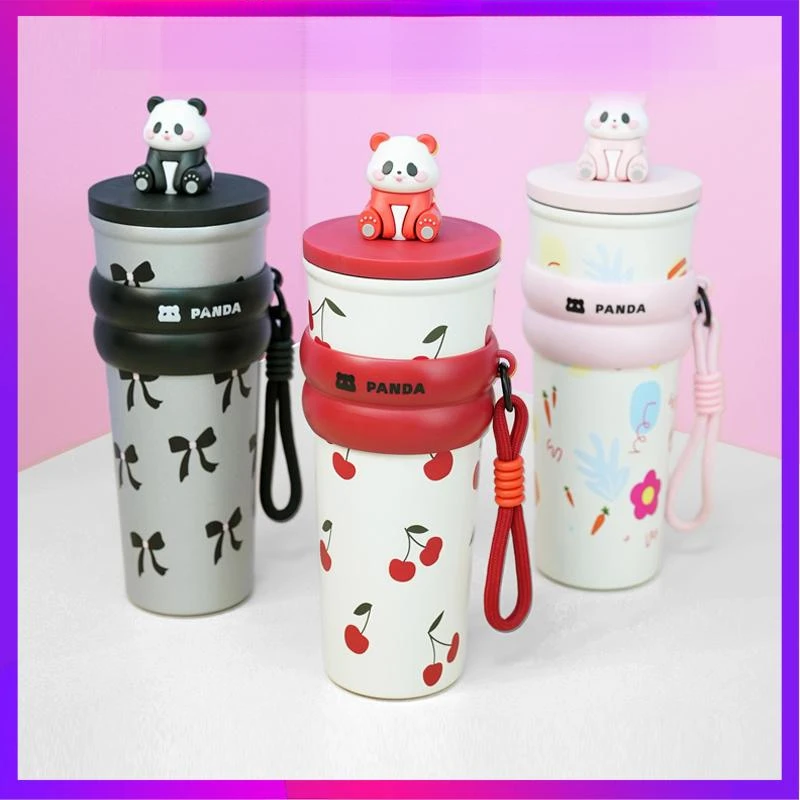 Cute Thermos Bottle Iced Coffee Cup Girls Large Capacity Straw Cup Portable Outdoor Car Vacuum Insulated Tumbler Cold Water Cup