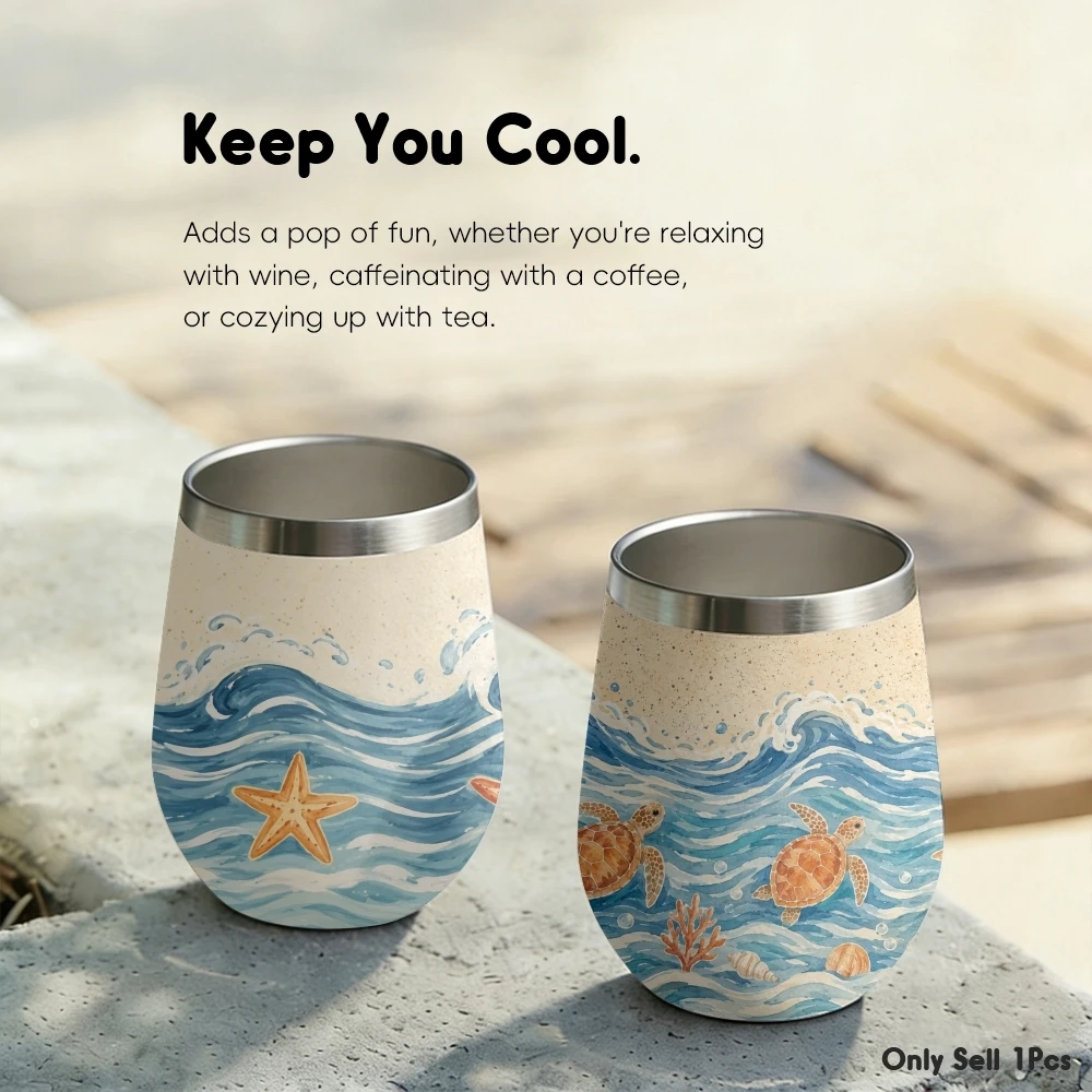Coastal Marine Life Vacuum Flasks 12oz Insulated Wine Tumbler Vacuum Coffee Mug Egg Shaped Thermos