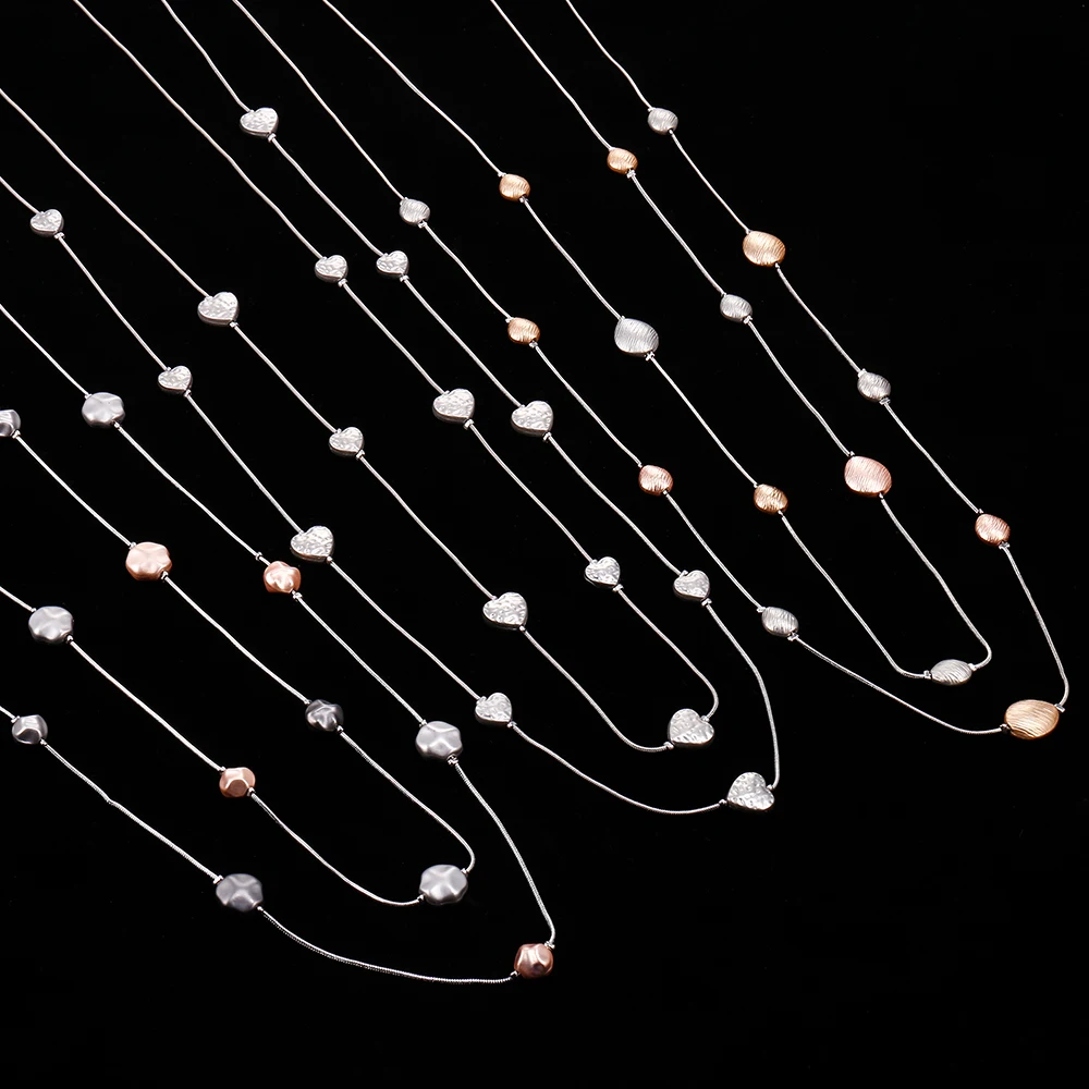 Long Sweater Chain Necklace For Women 2 Layered Gold Silvery hearts round stars Metal Beads Necklace Fashion Jewelry Gift 2020