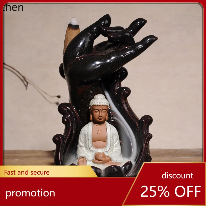 Cz1 indoor buddha's hand guanyin sandalwood ornaments ceramic agarwood incense burner handmade ceramic
