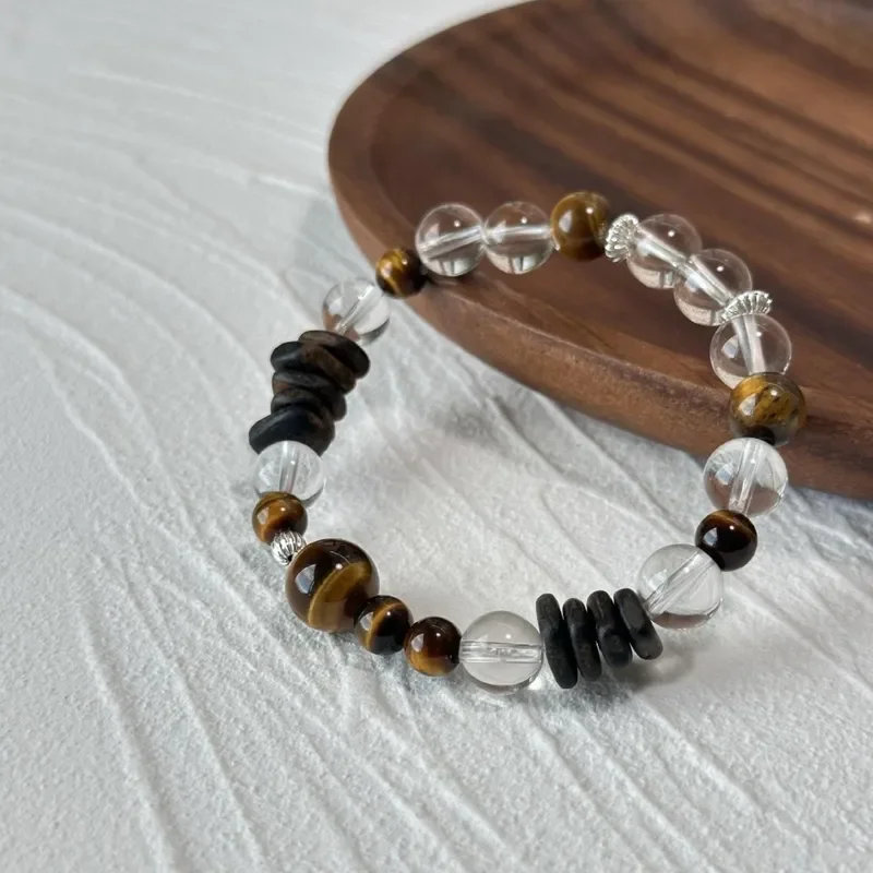 [Golden Dawn] New Chinese-style white crystal agarwood bracelet, high-end transfer tiger's eye stone niche design bracelet