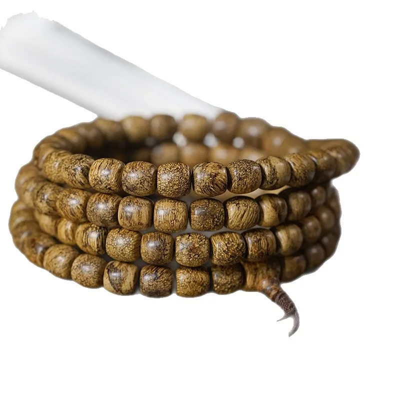 Dalagan Tiger Stripe Agarwood 108 Bead Bracelet, Irregular Shaped , Natural Honey Scented Buddhist Beads, Decorative Item f