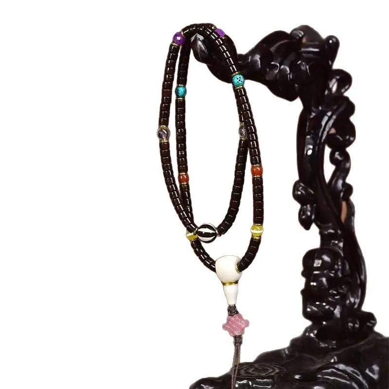 Natural coconut shell beads necklace, multi-strand bracelet, agarwood, turquoise, agate, malachite accessories, Buddhist bead je