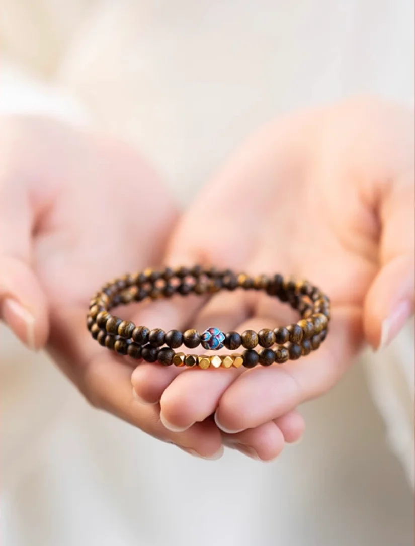Natural Agarwood Bracelet Authentic Double Layer Stackable Calming Sleep Aid Unisex Emotional Balance Jewelry Gift