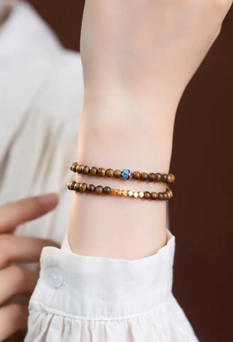 Natural Agarwood Bracelet Authentic Double Layer Stackable Calming Sleep Aid Unisex Emotional Balance Jewelry Gift