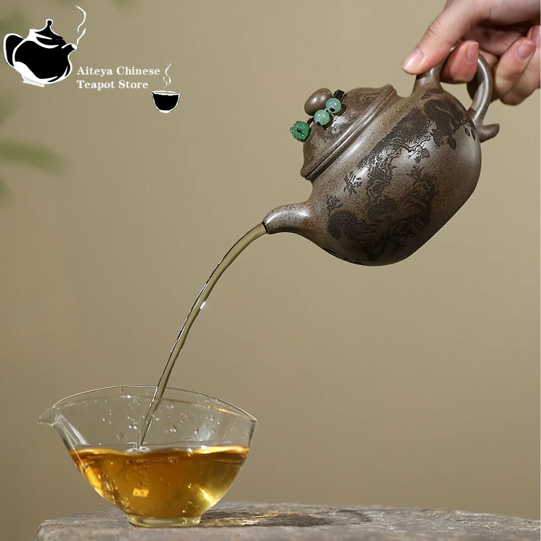 Yixing purple clay teapot, original ore, wood fired agarwood mud, pine flavored lotus seed teapot, Kung Fu Chinese tea set