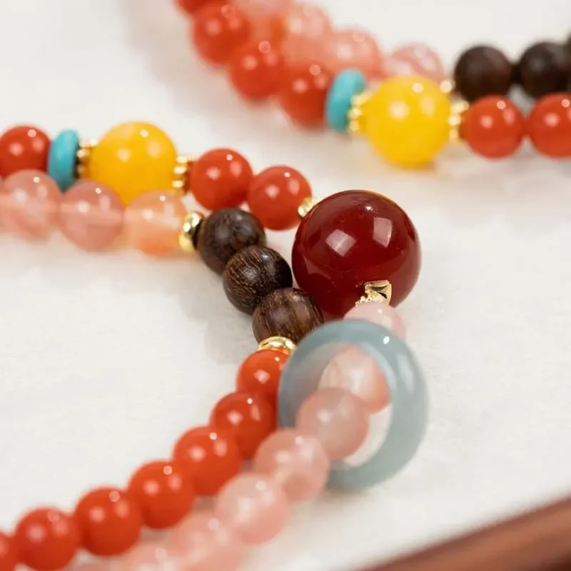 [Xinan Fuyue] Natural Ice Piao Nanhong Agate Bracelet Guochao New Chinese Agarwood Bracelet Gift Jewelry
