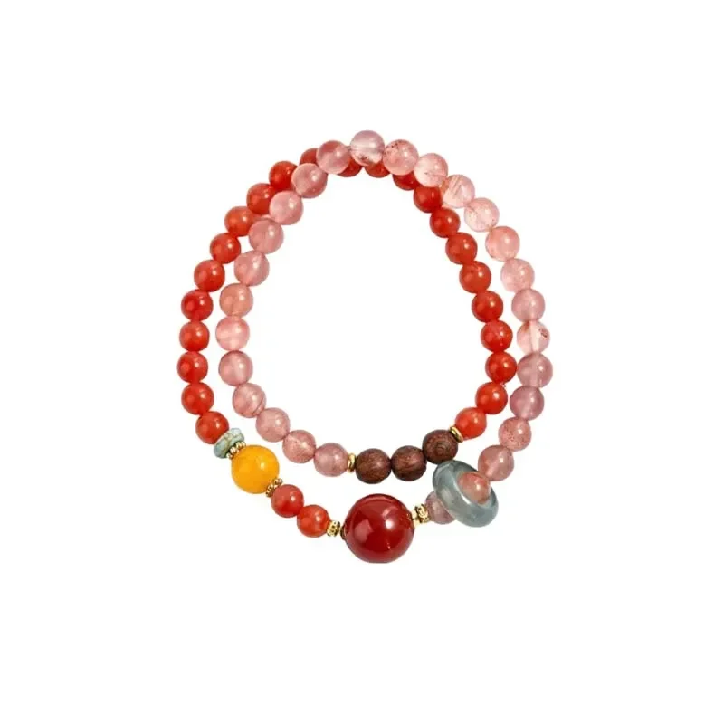 [Xinan Fuyue] Natural Ice Piao Nanhong Agate Bracelet Guochao New Chinese Agarwood Bracelet Gift Jewelry
