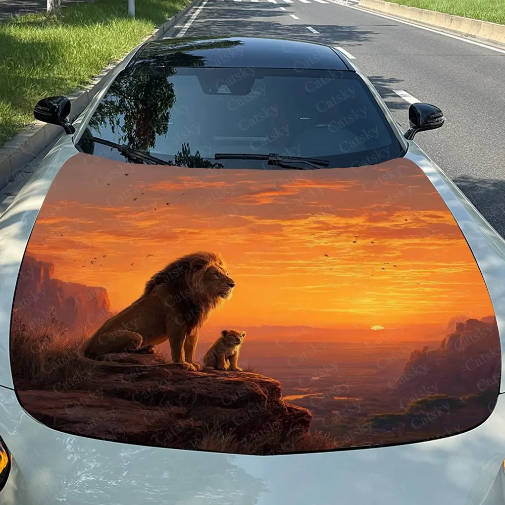 Lion King And Cubs Car Hood Stickers, High-quality Vinyl Decals Suitable For Cars And Trucks, Fit Well, Weather Resistant, Easy