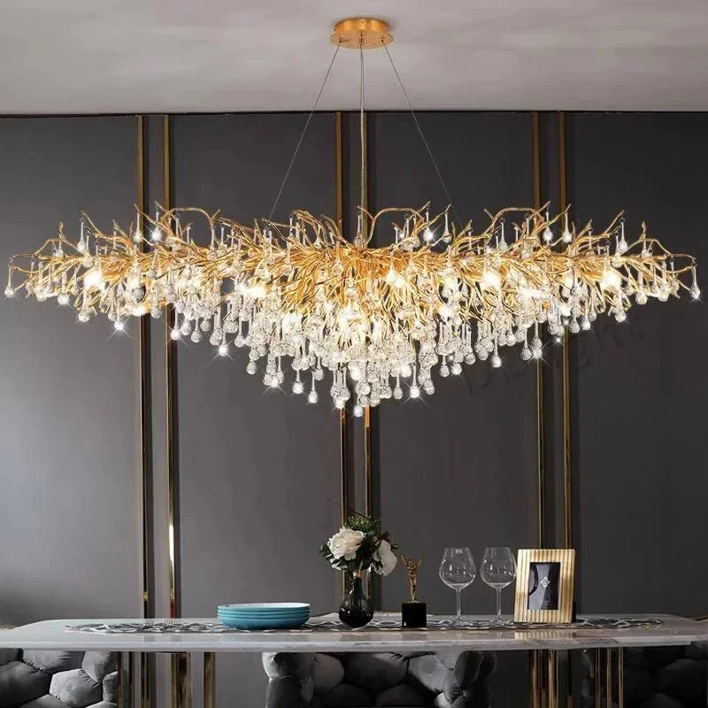 Rectangle Luxury Gold Crystal Chandelier For Dining Living Room Lobby Kitchen Table Modern Lurxy Gold Crystal Celling Chandelier